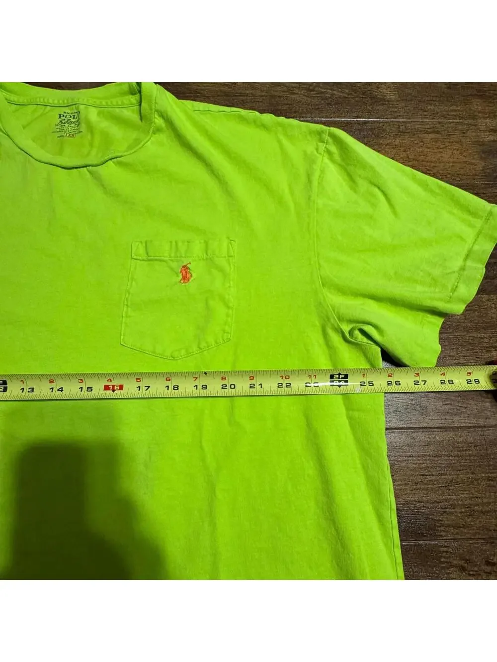Polo Ralph Lauren Pocket T Shirt 1XB Red Solid BRIGHT Green Pony Single Stitch - Picture 4 of 7